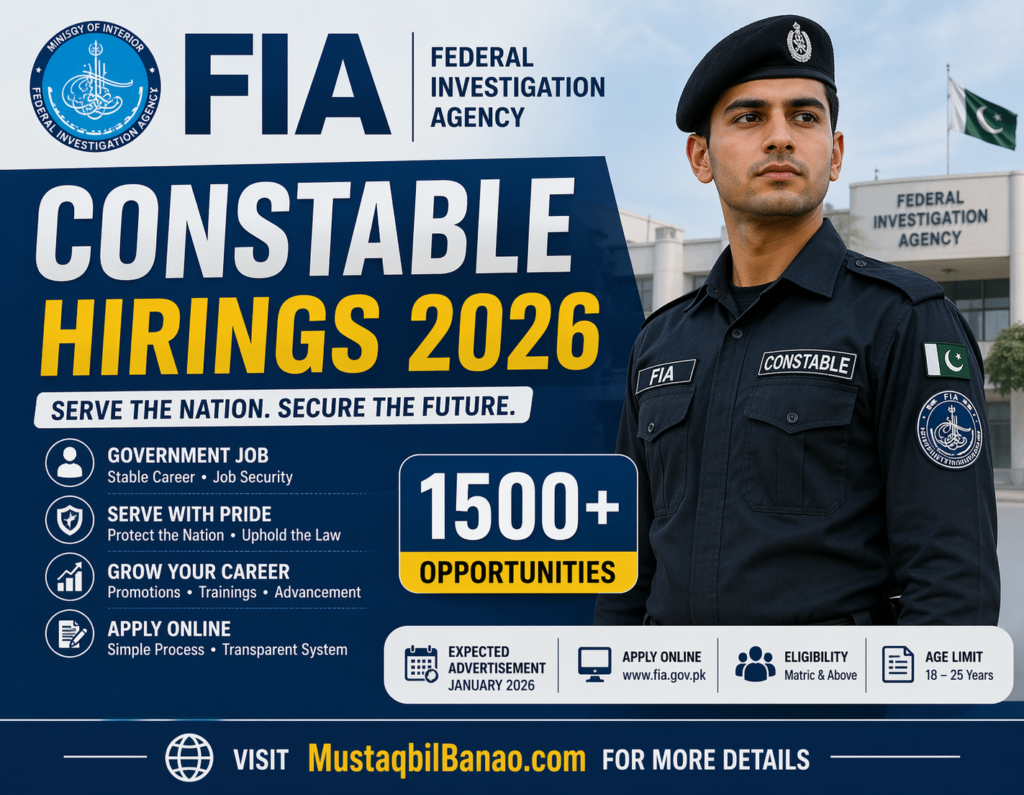FIA Constable Hirings 2026 – Apply Online for Federal Investigation Agency | Latest 1500+ Opportunities